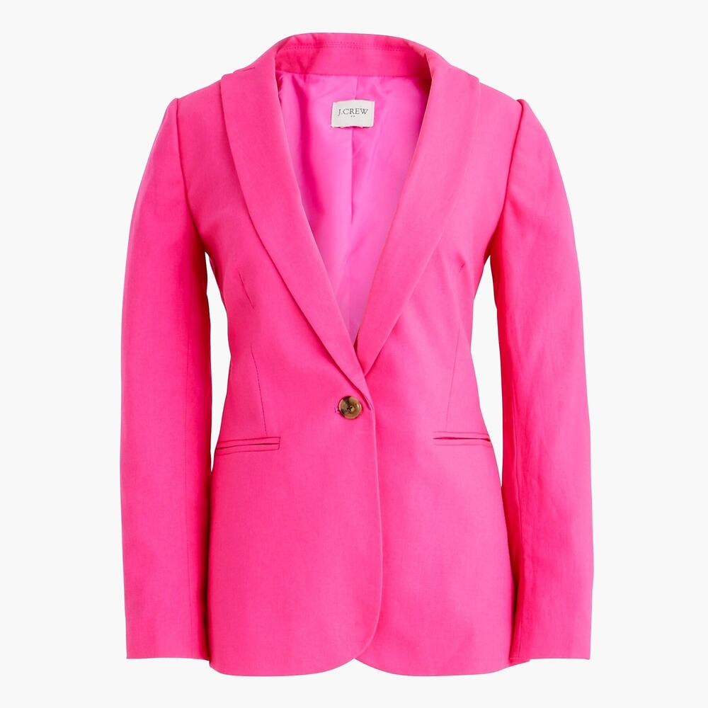 J. Crew Linen-Blend Notch Lapel Single Breasted Blazer Sweet Briar Women's 00 - Picture 2 of 10